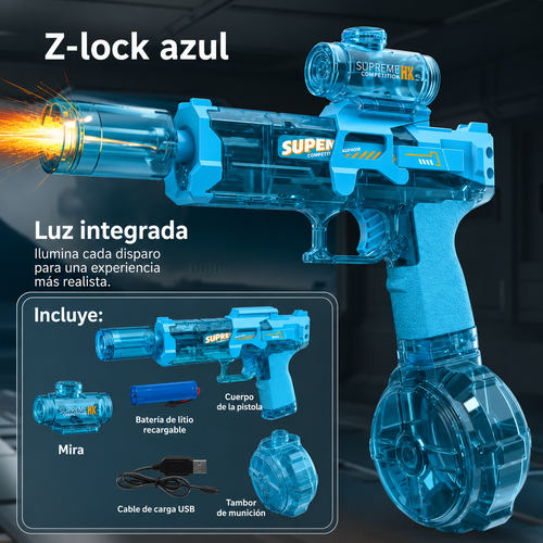 Z-Lock™ – Pistola de Gel Eléctrica con Luz LED, Mira y Tambor de Alta Capacidad Recargable por USB